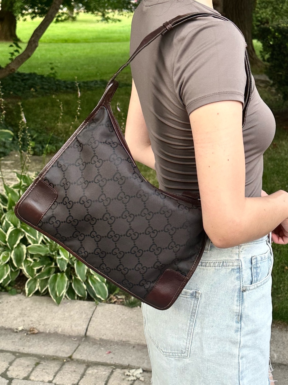 Gucci Burgundy Brown GG Monogram Shoulder Bag